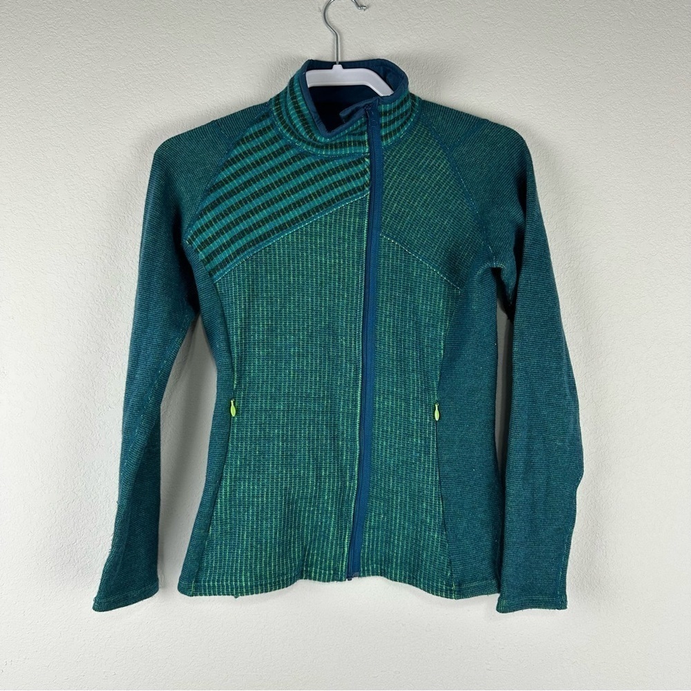 Title Nine Blue Green Asymmetrical Full Zip Wool Blend Jacket Size XS